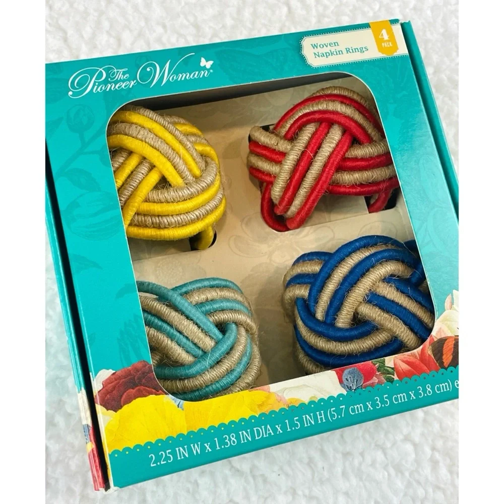 (NIB) THE PIONEER WOMAN • Multicolored Woven Napkin Ring Set - Picture 8 of 10